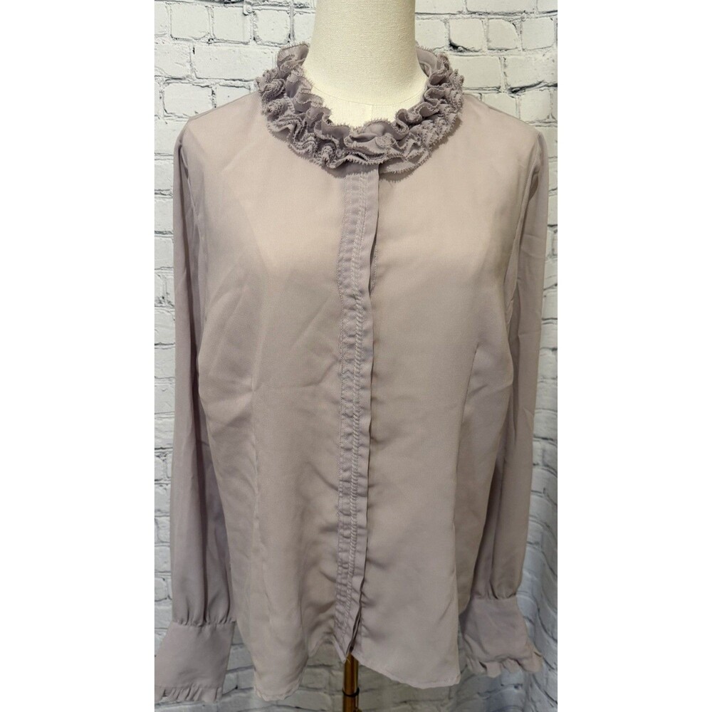 Pamela Dennis mauve sheer long-sleeve button-down blouse Size Large